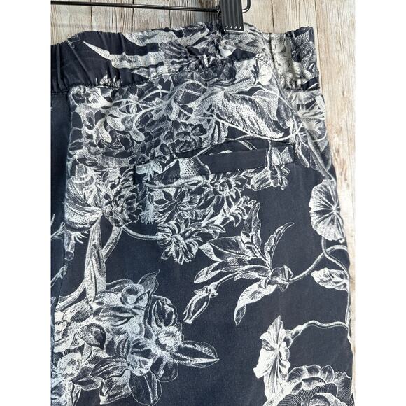 Loft Wide Leg Cropped Pants Womens M Gray Botanical Floral Elastic Waist Lyocel - Picture 3 of 9